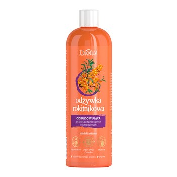 L`Biotica Vita Organica, odżywka rokitnikowa, odbudowująca, włosy farbowane i uszkodzone, 380 ml