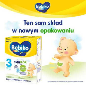 Bebiko Junior 3 NUTRIflor Expert, odżywcza formuła na bazie mleka, powyżej 1. roku życia, proszek, 600 g