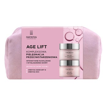 Zestaw Iwostin Age Lift do skóry suchej, zestaw z kosmetyczką, krem na dzień SPF 15, 50 ml + krem na noc, 50 ml