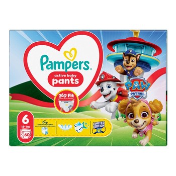 Pampers Active Baby Edycja Psi Patrol, pieluchomajtki, rozmiar 6, 60 szt.