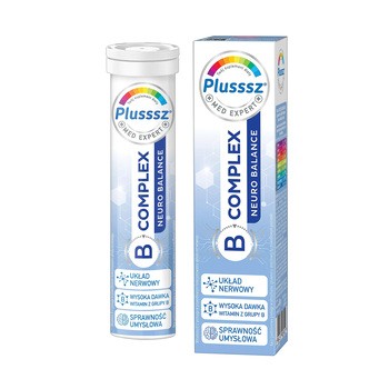 Plusssz B-Complex Neuro Balance, tabletki musujące, smak pomarańcza-brzoskwinia, 20 szt.