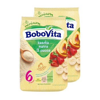 Zestaw 2 x BoboVita, kaszka manna, 3 owoce, 6 m+, 180 g