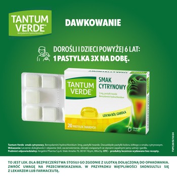 Tantum Verde smak cytrynowy, 3 mg, pastylki twarde, 20 szt.