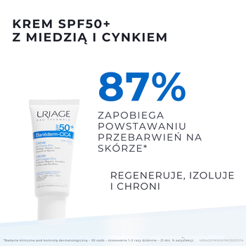 Uriage Bariederm CICA, krem regenerująco-ochronny SPF 50+ z Cu-Zn, 40 ml