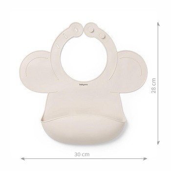 BabyOno, silikonowy śliniak z regulowanym zapięciem, beżowy, 1 szt.