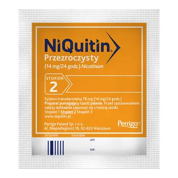 Niquitin przezroczysty, 14 mg/24 h, system transdermalny 78 mg, stopień 2, plastry, 7 szt.