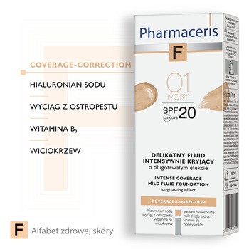 Pharmaceris F, delikatny fluid intensywnie kryjący, Ivory 01, SPF 20, 30 ml