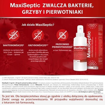 Maxiseptic, 1 mg/ml + 20 mg/ml, aerozol na skórę, 250 ml