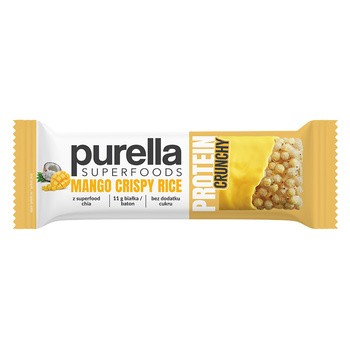 Purella Superfoods, Mango Crispy Rice, baton proteinowy, 45 g