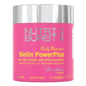Nutriburst Biotin PowerPlus, żelki, smak truskawkowy, 60 szt.