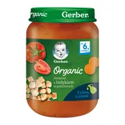 Gerber Organic, jarzynki z indykiem w pomidorach, 6 m+, 190 g