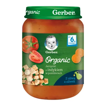 Gerber Organic, jarzynki z indykiem w pomidorach, 6 m+, 190 g