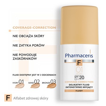 Pharmaceris F, delikatny fluid intensywnie kryjący, Ivory 01, SPF 20, 30 ml