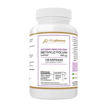 Aktywny Kwas Foliowy Methylo Folian 5-MTHF 400 mcg, kapsułki, 120szt.