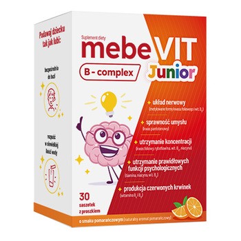 MebeVIT B complex Junior, saszetki z proszkiem, smak pomarańczowy, 30 szt.