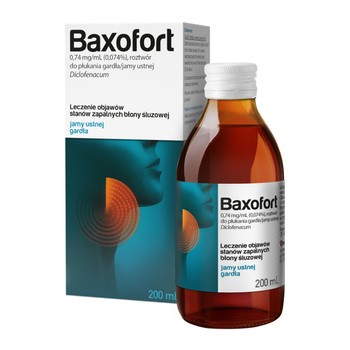 Baxofort, 0,74 mg/ml, roztwór do płukania jamy ustnej/gardła, 200 ml