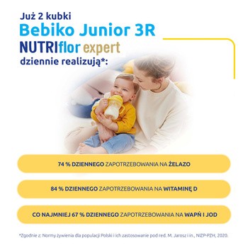 Bebiko Junior 3R NUTRIflor Expert, odżywcza formuła na bazie mleka z kleikiem ryżowym, powyżej 1. roku życia, proszek, 600 g