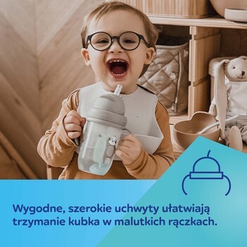 Canpol Babies, kubek niekapek z rurką i odważnikiem, 6 m+, szary, 270 ml