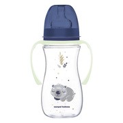 Canpol Babies Easy Start, Sleepy Koala, butelka szeroka antykolkowa ze świecącymi uchwytami, niebieska, 300 ml, 1 szt.
