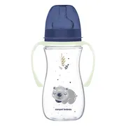 Canpol Babies Easy Start, Sleepy Koala, butelka szeroka antykolkowa ze świecącymi uchwytami, niebieska, 300 ml, 1 szt.