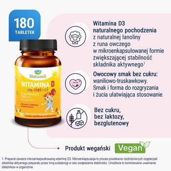 Naturell Witamina D dla dzieci, tabletki, 180 szt.