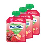 Zestaw 3 x BoboVita, truskawki i wiśnie z bananem, mus, 6 m+, 80 g