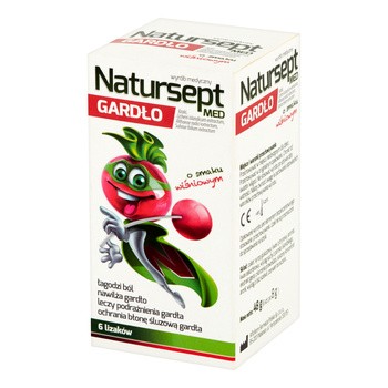 Natursept MED gardło, lizaki o smaku wiśniowym, 6 szt.