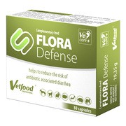 Vetfood Flora Defense, synbiotyk wspierający zdrowie przewodu pokarmowego zwierząt, kapsułki, 30 szt.