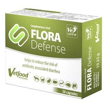 Vetfood Flora Defense, synbiotyk wspierający zdrowie przewodu pokarmowego zwierząt, kapsułki, 30 szt.
