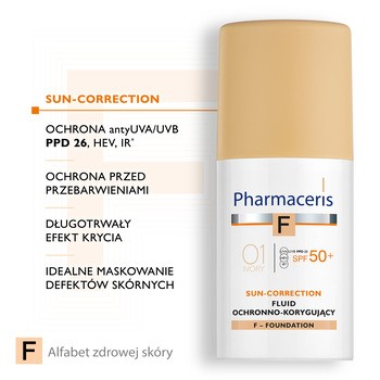 Pharmaceris F, fluid ochronno-korygujący, Ivory 01, SPF 50+, 30 ml