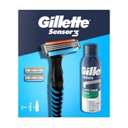Zestaw Gillette, maszynka do golenia Sensor3 + Series, łagodząca pianka do golenia z aloesem, 75 ml