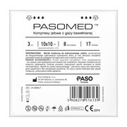 Pasomed, Kompresy gazowe jałowe, 17-nitkowe, 8-warstwowe, 10 cm x 10 cm, 3 szt.