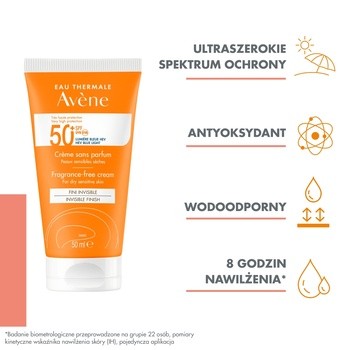 Avene Eau Thermale, krem bezzapachowy, skóra sucha i wrażliwa, SPF50 +, 50 ml