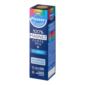 Plusssz 100% Magnez Forte + B-complex, tabletki musujące, smak pomarańcza - grejpfrut, 20 szt.