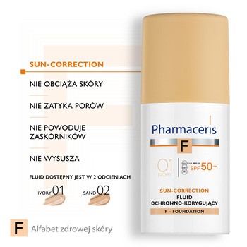 Pharmaceris F, fluid ochronno-korygujący, Ivory 01, SPF 50+, 30 ml
