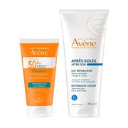 Zestaw Avene Eau Thermale, Apres-Soleil, regenerujący balsam po opalaniu, 200 ml + Cleanance, krem ochronny SPF 50+ do skóry tłustej, skłonnej do niedoskonałości, 50 ml