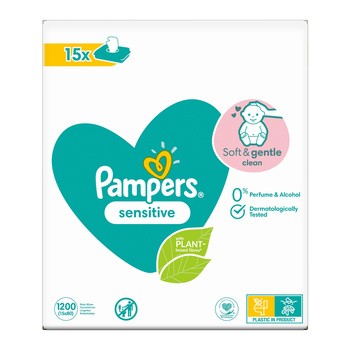 Pampers Sensitive, nawilżane chusteczki, 15 x 80 szt.