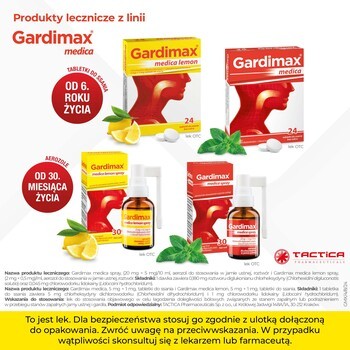 Gardimax medica lemon, 5 mg+1 mg, tabletki do ssania bez cukru, 24 szt.