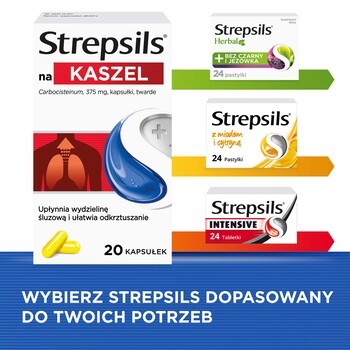 Strepsils na kaszel, 375 mg, kapsułki twarde, 20 szt.