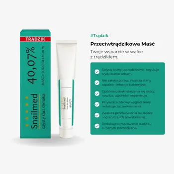 Snailmed, przeciwtrądzikowa maść z naturalnym śluzem ślimaka, totarolem i kwasem hialuronowym, 20 ml