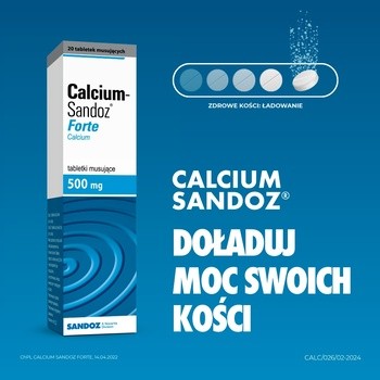 Calcium-Sandoz forte, tabletki musujące, 500 mg Ca, 20 szt