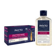 Zestaw Phytocyane, szampon uzupełniający kurację przeciw wypadaniu włosów dla kobiet, 250 ml + kuracja przeciw wypadaniu włosów dla kobiet, 12 ampułek