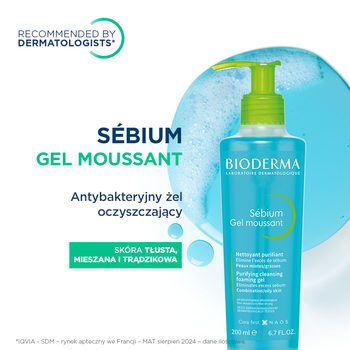 Bioderma Sebium Gel Moussant, antybakteryjny żel do mycia twarzy, 200 ml