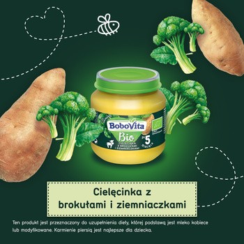 BoboVita Bio, obiadek cielęcinka z brokułami i ziemniaczkami, 5 m+, 125 g