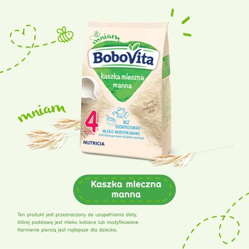 BoboVita, kaszka manna mleczna, bez dodatku cukru, 4m+, 230 g