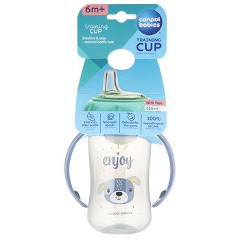 Canpol Babies, kubek treningowy Cute Animlas, 320 ml, niebieski, 1 szt.