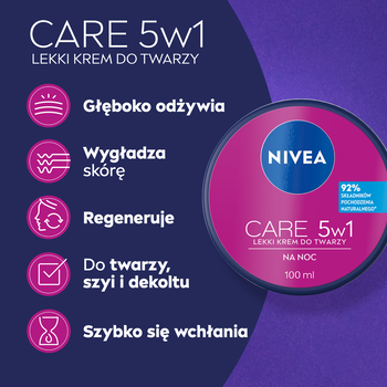 Nivea Care 5w1, lekki krem do twarzy na noc, 100 ml