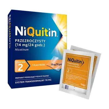 Niquitin przezroczysty, 14 mg/24 h, system transdermalny 78 mg, stopień 2, plastry, 7 szt.