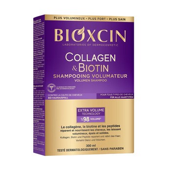 Bioxcin Collagen & Biotin, Szampon wzmacniająco – odbudowujący, dodający objętości, 300 ml
