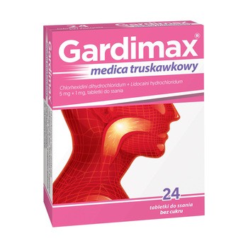Gardimax medica truskawkowy, 5mg + 1mg, tabletki do ssania, 24 szt.